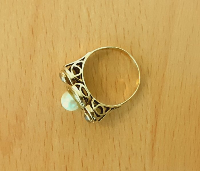 Gold 585 Ring 1 Perle 2 Steine ca. 4,03g – Foto 2