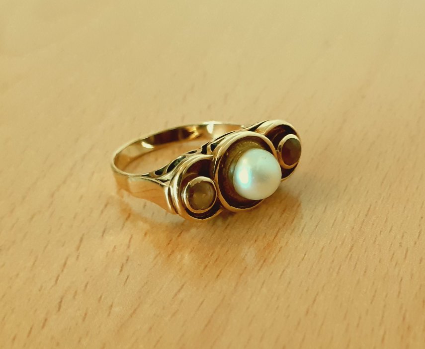 Gold 585 Ring 1 Perle 2 Steine ca. 4,03g – Foto 4